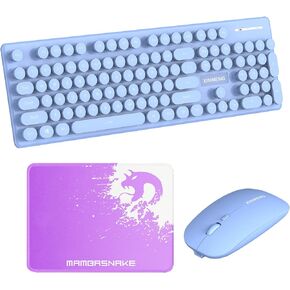 مجموعات ماوس لوحة المفاتيح اللاسلكية، مفاتيح الآلة الكاتبة المرنة، لوحة مفاتيح كاملة الحجم للمكتب، بلوتوث 5.1 و2.4 جيجا أوضاع مزدوجة لاسلكية متوافقة مع الكمبيوتر الشخصي/الكمبيوتر المحمول/Mac (أرجواني-أزرق) in Kuwait