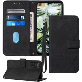محفظة حافظة A03s، لجراب Galaxy A03s، [مسند] [حزام المعصم] [فتحات حامل البطاقة] حماية داخلية من مادة TPU لجراب Samsung A03s، غطاء قلاب من جلد البولي يوريثان لجراب Samsung Galaxy A03s (أسود)