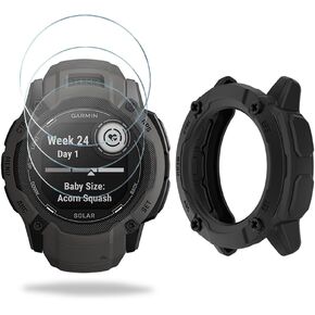 واقي شاشة ساعة SHUAXI (3+1 حزمة) متوافق مع garmin غريزة 2x الشمسية، طبقة من الزجاج المقسى مضادة للخدش، تغطية كاملة عالية الوضوح وحافظة واقية ناعمة من مادة TPU in Kuwait