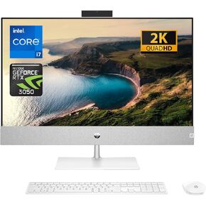 HP Pavilion 27 بوصة QHD الكل في واحد، Intel Core i7-13700T، NVIDIA GeForce RTX 3050، ذاكرة وصول عشوائي 64 جيجابايت، 2 تيرابايت SSD، كاميرا تعمل بالأشعة تحت الحمراء، لوحة مفاتيح وماوس لاسلكي، HDMI، RJ-45، Wi-Fi 6، Windows 11 Home ، فضة in Kuwait
