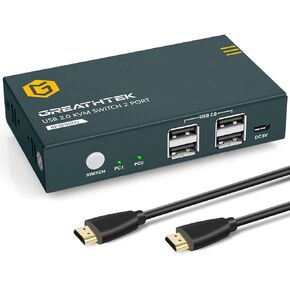 منفذ KVM Switch HDMI 2، دقة UHD 4K@60 هرتز YUV4:4:4 متوافق مع الأسفل، 4 USB2.0، يدعم الطابعات وأجهزة USB الأخرى، مفتاح واحد للتبديل، مع جميع الكابلات المطلوبة... (2X1 4k@60 هرتز) in Kuwait