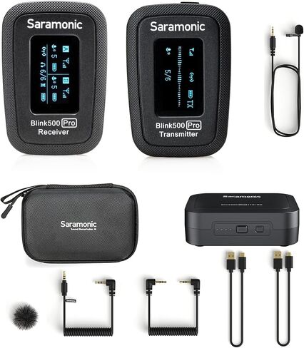 Saramonic Blink500 Pro B1 Mini Dual-channel Stereo Wireless Microphone with Charging Case, OLED display& 3.5mm headphone output for DSLR, Mirrorless and Video cameras, Smartphones, Tablets, Computers in Saudi Arabia