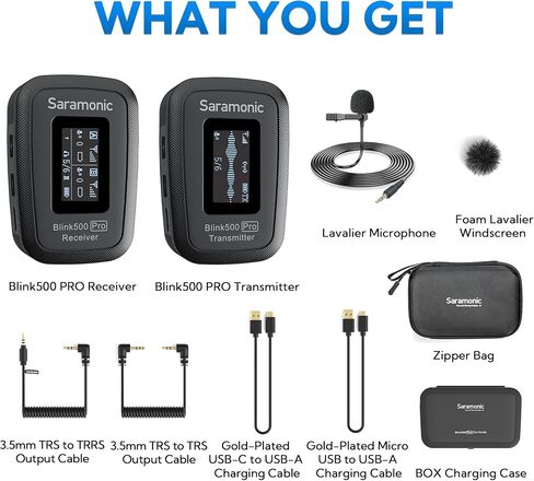 Saramonic Blink500 Pro B1 Mini Dual-channel Stereo Wireless Microphone with Charging Case, OLED display& 3.5mm headphone output for DSLR, Mirrorless and Video cameras, Smartphones, Tablets, Computers in Saudi Arabia