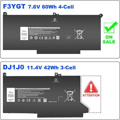 بطارية الكمبيوتر المحمول VNYUNQWE 60Wh 7480 7490 F3YGT، لـ Dell Latitude 14 7000 7480 7490/12 7000 7280 7290/13 7000 7380 7390 P29S002 P73G002 Series DM3WC KG7VF 2X39G P73G 451-BBYE 453-BBCF in Kuwait
