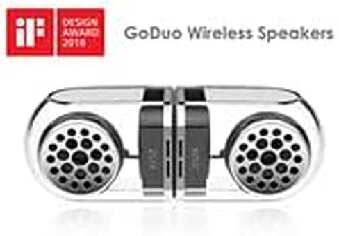 GoDuo Portable Bluetooth True Wireless Speakers with Magnetic Connectable Base, L/R Stereo Sound and Bass, Water and Shock Resistant, 18 Hr Playtime, Built-in Mic, Protective Carrying Case (Gray) in Saudi Arabia