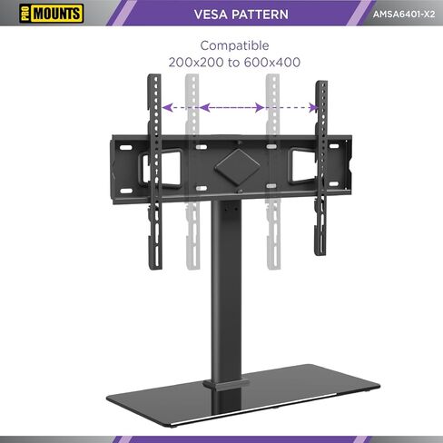 ProMounts Universal Table TOP TV Stand for 37-72 Inch LCD LED Smart TVs, ± 25° Swivel TV Stand, Steel TV Mount Bracket, Sturdy Thick Tempered Glass Base, Max VESA 600x400 (AMSA6401) in Kuwait