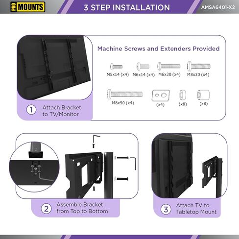 ProMounts Universal Table TOP TV Stand for 37-72 Inch LCD LED Smart TVs, ± 25° Swivel TV Stand, Steel TV Mount Bracket, Sturdy Thick Tempered Glass Base, Max VESA 600x400 (AMSA6401) in Kuwait