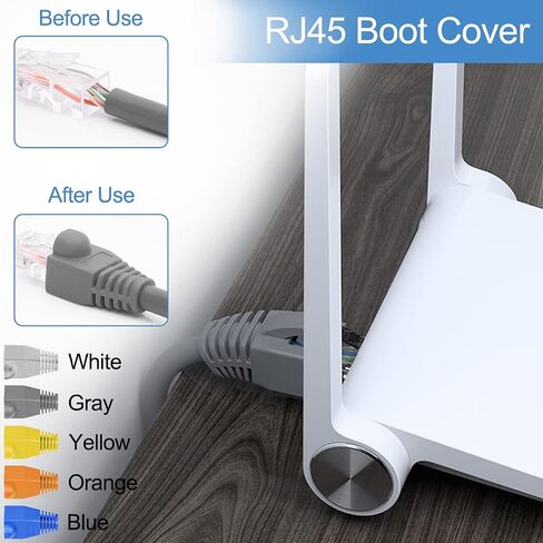 موصلات DKARDU RJ45 CAT5 Cat6 تنتهي بالمرور عبر قابس شبكة Ethernet 8P8C UTP لكابل RJ45، 50 قطعة ذكر تجعيد RJ45 شفاف، مع غطاء حذاء RJ45 5 ألوان in Kuwait