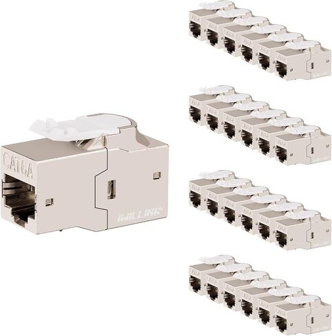 Iwillink (10 عبوات) وصلة Cat6A محمية Keystone RJ45، وصلة إيثرنت بغطاء معدني من سبائك الزنك، مقبس Cat6a Keystone من أنثى إلى أنثى، فضي in Kuwait