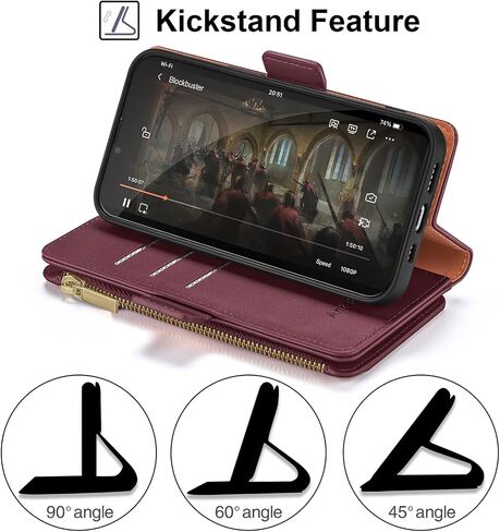 Antsturdy لهاتف iPhone X، محفظة نسائية مع حامل بطاقة، جلد PU 【RFID Blocking】 جراب هاتف iPhone Xs للرجال غطاء مقاوم للصدمات مع حزام بسحاب وفتحات لبطاقة الائتمان، أحمر خمري in Kuwait