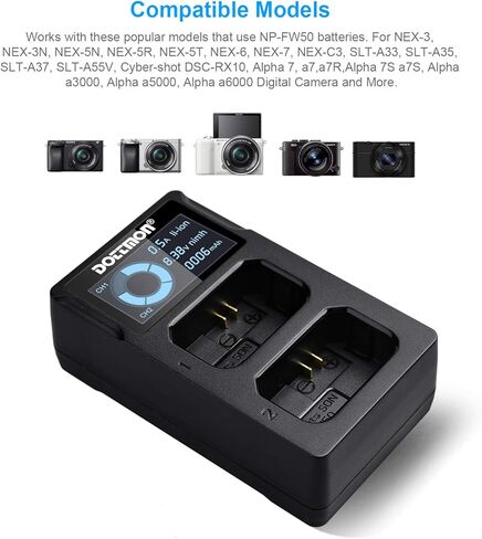 شاحن بطارية بفتحة مزدوجة لبطاريات سوني NP FW50 لبطاريات سوني الفا A6400 وA6000 وA6300 وA6500 وA5100 وA7II وA7RII وA7SII وA7S وA7S2 وA7R وA7RII وA55 وRX10 وغيرها in Kuwait