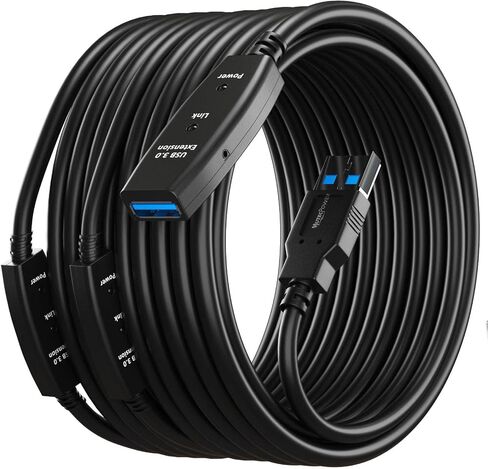 كبل تمديد USB نشط بطول 50 قدمًا من MutecPower 3.0 ذكر إلى أنثى مع شريحتي تمديد معززة للإشارة - سلك تمديد/مكرر نشط 15 مترًا / 50 قدمًا (يتضمن مصدر طاقة التيار المتردد) in Kuwait