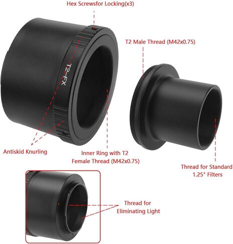 Alstar T T2 لمحول كاميرا Fuji FX Mount ومحول تلسكوب M42 إلى 1.2 بوصة (T-Mount) - برغي شامل لـ X-T1 X-A1 X-E2 X-M1 X-E1 X-E1 X-PRO1 in Kuwait