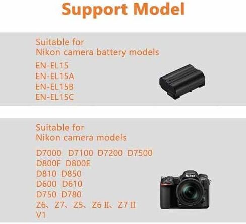 شاحن بطارية MH25 MH-25a متوافق مع نيكون: EN-EL15 EN-EL15a محول شحن لـ EN-EL15b EN-EL15c EP-5B D500 D600 D610 D750 D780 D800 D800E D810 D810A D850 طاقة الدمية، كاميرا SLR الرقمية. in Kuwait