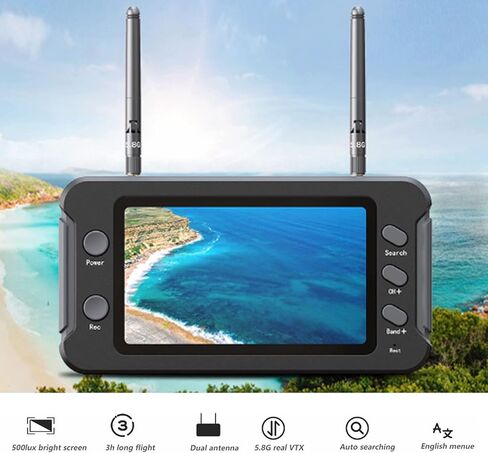 شاشة FPV، دقة 4.3 بوصة IPS 800 x 480، وظيفة DVR 5.8 جيجا هرتز 40CH، شاشة عرض RC بدون طيار مع بحث تلقائي، جهاز استقبال FPV DIY بقدرة 1200 مللي أمبير في الساعة لطائرة بدون طيار كوادكوبتر in Saudi Arabia