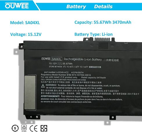 بطارية كمبيوتر محمول OUWEE SA04XL متوافقة مع HP Envy X360 15-DR 15-DR0010TX Series Notebook HSTNN-OB1F HSTNN-OB1G HSTNN-UB7U L43248-541 L43248-AC1 L43248-AC2 L43267-005 SAO4XL 15.12V 55.67Wh in Saudi Arabia