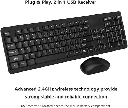 مجموعة لوحة مفاتيح وماوس لاسلكية 2.4G كاملة الحجم مجموعة ماوس لوحة مفاتيح لاسلكية خارجية مع لوحة ماوس لوحة مفاتيح رقمية لأجهزة الكمبيوتر المحمول التي تعمل بنظام Windows Mac والكمبيوتر المحمول والكمبيوتر المكتبي والتلفزيون الذكي (أسود) in Kuwait