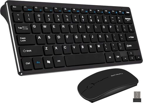 مجموعة ماوس لوحة مفاتيح لاسلكية 2.4G متوافقة مع كمبيوتر Dell Windows xp/7/8/10 Linux Android Mac OS Mini Compact USB سلكي 60% لوحة مفاتيح صغيرة رفيعة للغاية وماوس لاسلكي أسود in Kuwait