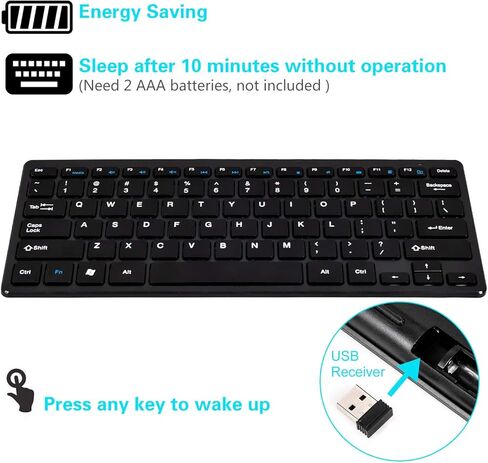 مجموعة ماوس لوحة مفاتيح لاسلكية 2.4G متوافقة مع كمبيوتر Dell Windows xp/7/8/10 Linux Android Mac OS Mini Compact USB سلكي 60% لوحة مفاتيح صغيرة رفيعة للغاية وماوس لاسلكي أسود in Kuwait