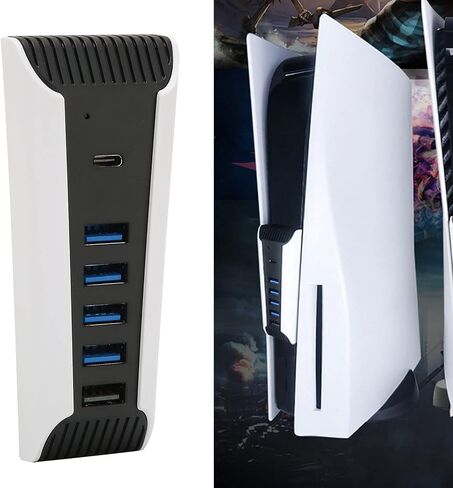 KOSDFOGE 5 in 1 USB Hub, High‑Speed Expansion Adapter with USB2.0 Type‑C Ports Compatible with PS5 Console Stable Transmission in Kuwait