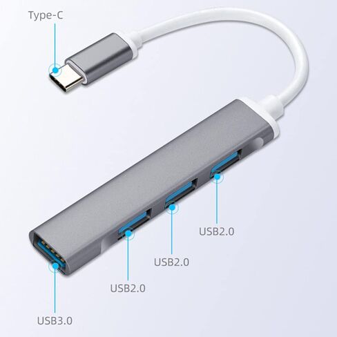 JacobsParts USB-C Type C to USB 3.0 4 Port Hub Splitter for MacBook Pro/Air, iPad, PC, Chromebook, Phone (Silver) in Saudi Arabia