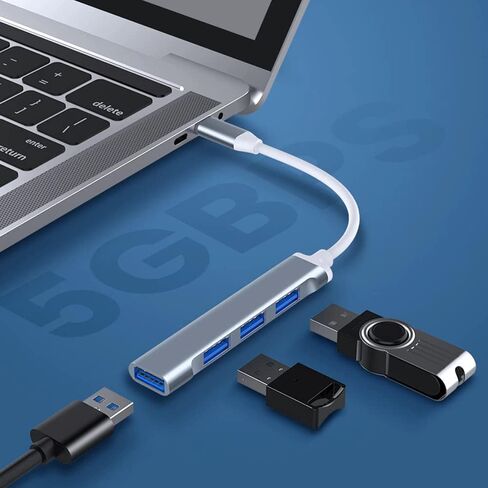 JacobsParts USB-C Type C to USB 3.0 4 Port Hub Splitter for MacBook Pro/Air, iPad, PC, Chromebook, Phone (Silver) in Saudi Arabia