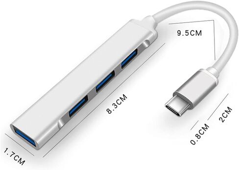 JacobsParts USB-C Type C to USB 3.0 4 Port Hub Splitter for MacBook Pro/Air, iPad, PC, Chromebook, Phone (Silver) in Saudi Arabia