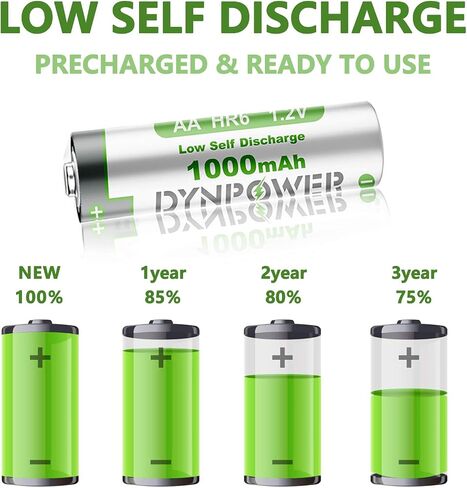 Dynpower NiMH AA 1000mAh Rechargeable Batteries 1.2V,Pre-Charged Double A for Outdoor Solar Lights Garden Light String Lights, (Pack of 8) in Saudi Arabia