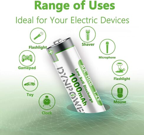 Dynpower NiMH AA 1000mAh Rechargeable Batteries 1.2V,Pre-Charged Double A for Outdoor Solar Lights Garden Light String Lights, (Pack of 8) in Saudi Arabia
