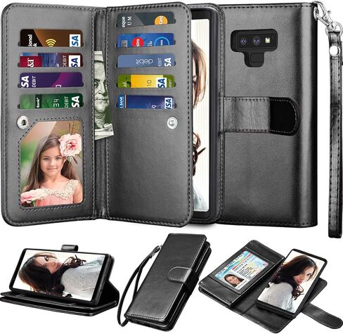 Njjex For Galaxy Note 9 Wallet Case, For Note 9 Case, Luxury PU Leather [9 Card Slots] ID Credit Folio Flip Cover [Detachable][Kickstand] Magnetic Phone Case & Wrist Strap For Samsung Note 9 [RoseRed] in Saudi Arabia