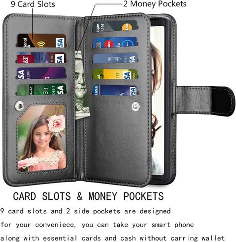 Njjex For Galaxy Note 9 Wallet Case, For Note 9 Case, Luxury PU Leather [9 Card Slots] ID Credit Folio Flip Cover [Detachable][Kickstand] Magnetic Phone Case & Wrist Strap For Samsung Note 9 [RoseRed] in Saudi Arabia