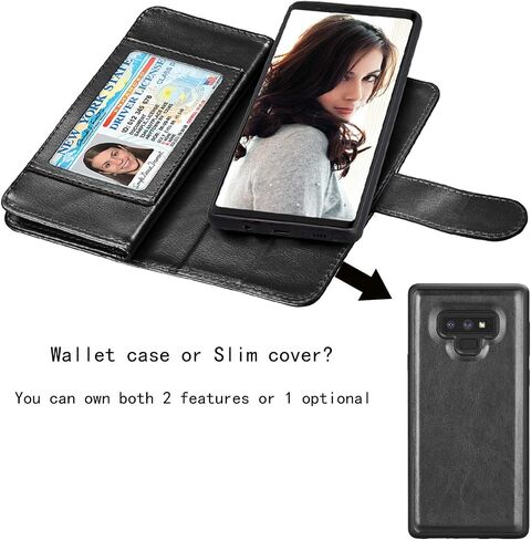 Njjex For Galaxy Note 9 Wallet Case, For Note 9 Case, Luxury PU Leather [9 Card Slots] ID Credit Folio Flip Cover [Detachable][Kickstand] Magnetic Phone Case & Wrist Strap For Samsung Note 9 [RoseRed] in Saudi Arabia