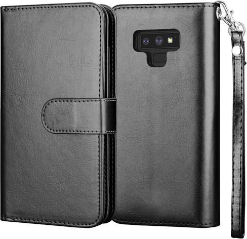 Njjex For Galaxy Note 9 Wallet Case, For Note 9 Case, Luxury PU Leather [9 Card Slots] ID Credit Folio Flip Cover [Detachable][Kickstand] Magnetic Phone Case & Wrist Strap For Samsung Note 9 [RoseRed] in Saudi Arabia