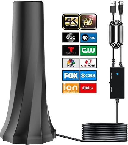 هوائي تلفزيون 2023 لهوائيات التلفزيون الداخلي للتلفزيون الذكي مع نطاق 580+ ميل، هوائي تلفزيون داخلي يدعم 4K 8K 1080p Fire Stick TVs- هوائي التلفزيون الرقمي للتلفزيون الذكي يستقبل جميع القنوات المحلية - كابل محوري بطول 18 قدم in Kuwait