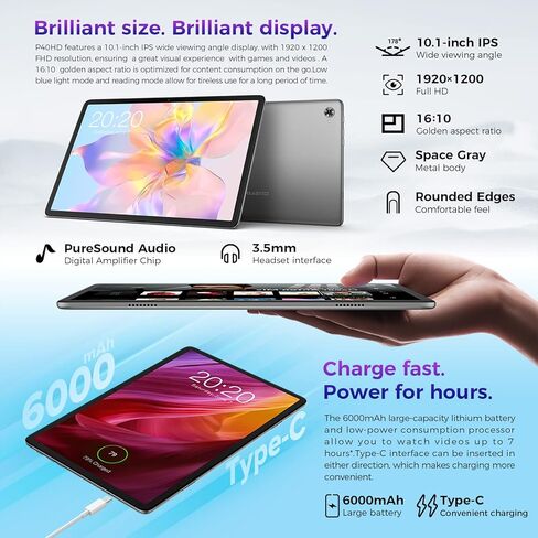 تابلت تيكلاست 10 بوصة أندرويد 12 تابلت، P40HD 12 جيجابايت + 128 جيجابايت، تابلت أندرويد 8 كور مع توسيع 1 تيرابايت، 1920 * 1200 IPS، 2.4G/5G WiFi، بلوتوث، GPS، 6000 مللي أمبير، مكبر صوت كاميرا مزدوجة in Kuwait