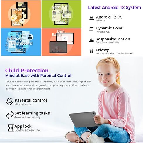 تابلت تيكلاست 10 بوصة أندرويد 12 تابلت، P40HD 12 جيجابايت + 128 جيجابايت، تابلت أندرويد 8 كور مع توسيع 1 تيرابايت، 1920 * 1200 IPS، 2.4G/5G WiFi، بلوتوث، GPS، 6000 مللي أمبير، مكبر صوت كاميرا مزدوجة in Kuwait
