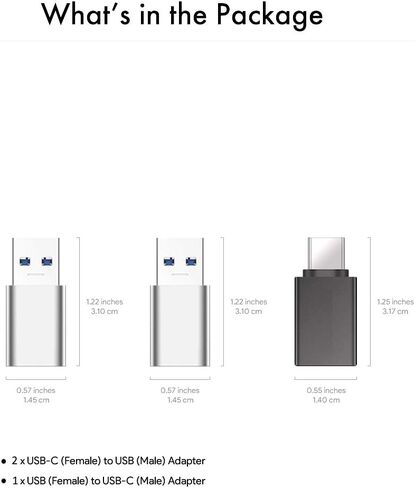 USB-C Female to USB 3.0 Male OTG SuperSpeed 5Gbps Adapter 2 Pack, USB Male to USB-C Female Converter in Kuwait