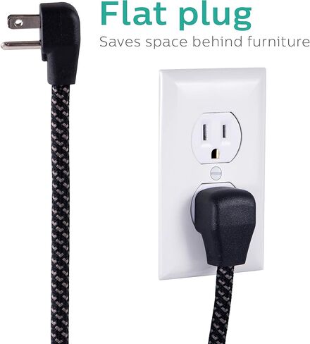 واقي التيار الكهربائي بـ 4 منافذ من فيليبس مع منفذي USB، وسلك طاقة بطول 4 أقدام، وسلك تمديد مضفر مصمم، وسلك تمديد مسطح، مثالي لديكور المكتب أو المنزل، 720 جول، 2.4 أمبير USB، SPC62 in Saudi Arabia