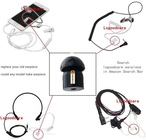 سماعات أذن بديلة من مطاط السيليكون الأسود من Lsgoodcare متوافقة مع Motorola Kenwood Icom Yaesu Baofeng HYT Midland Cobra Radio Surveillance Acoustic Tube Earpiece Headphone، حزمة من 50 in Saudi Arabia
