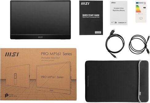 شاشة MSI Pro MP161 المحمولة، 15.6 بوصة FHD IPS 1080p، USB من النوع C، Mini-HDMI، مكبرات صوت مدمجة، مثالية للكمبيوتر الشخصي، Mac، PS5، PS4، Xbox، الهاتف المحمول، رمادي معدني in Kuwait