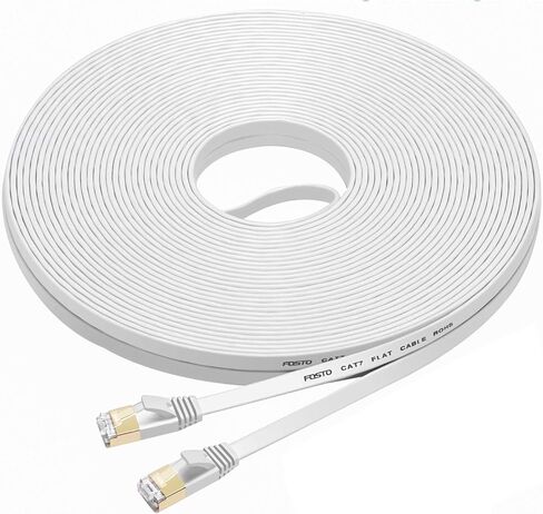 FOSTO Cat7 Ethernet Cable 100 ft,cat 7 Patch Cable Flat RJ45 High Speed 10 Gigabit LAN Internet Network Cable for Xbox,PS4,Modem,Router,Switch,PC,TV Box (100Feet, White) in Saudi Arabia