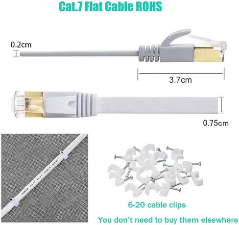 FOSTO Cat7 Ethernet Cable 100 ft,cat 7 Patch Cable Flat RJ45 High Speed 10 Gigabit LAN Internet Network Cable for Xbox,PS4,Modem,Router,Switch,PC,TV Box (100Feet, White) in Saudi Arabia