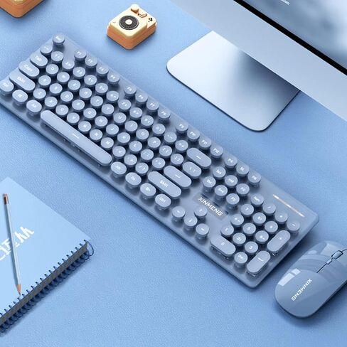 مجموعات ماوس لوحة المفاتيح اللاسلكية، مفاتيح الآلة الكاتبة المرنة، لوحة مفاتيح كاملة الحجم للمكتب، بلوتوث 5.1 و2.4 جيجا أوضاع مزدوجة لاسلكية متوافقة مع الكمبيوتر الشخصي/الكمبيوتر المحمول/Mac (أرجواني-أزرق) in Kuwait