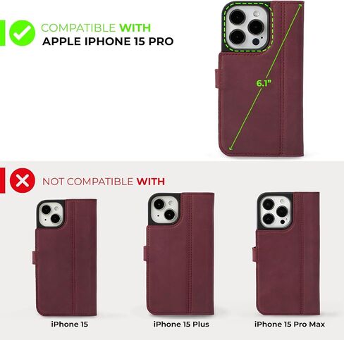 محفظة جلد Snakehive لهاتف iPhone 15 Pro - حافظة هاتف من الجلد الحقيقي - جلد طبيعي مع حامل عرض و3 حامل بطاقات - غطاء قابل للطي مع فتحة للبطاقة (بني) in Kuwait