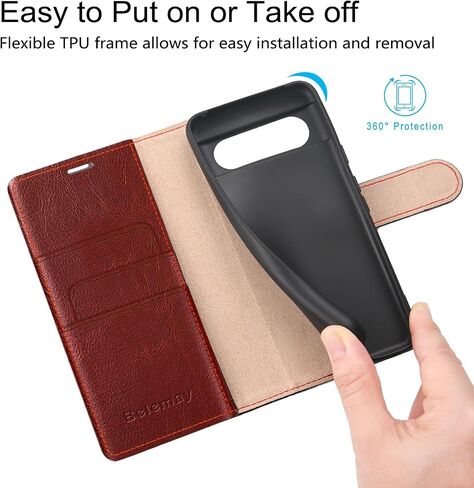 Belemay for Google Pixel 8 Case Wallet-Genuine Leather-RFID Blocking Card Holders-Shockproof TPU Shell, Kickstand, Protective Flip Folding Phone Cover Women Men Compatible with Google Pixel 8-Black in Kuwait