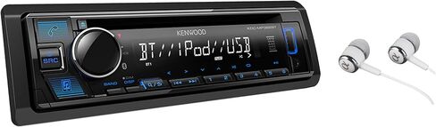 Kenwood Single DIN Bluetooth CD/AM/FM USB Auxiliary Input Car Stereo Receiver w/ Dual Phone Connection, Pandora/Spotify/iHeartRadio, Apple iPhone and Android Control with ALPHASONIK EARBUDS in Saudi Arabia