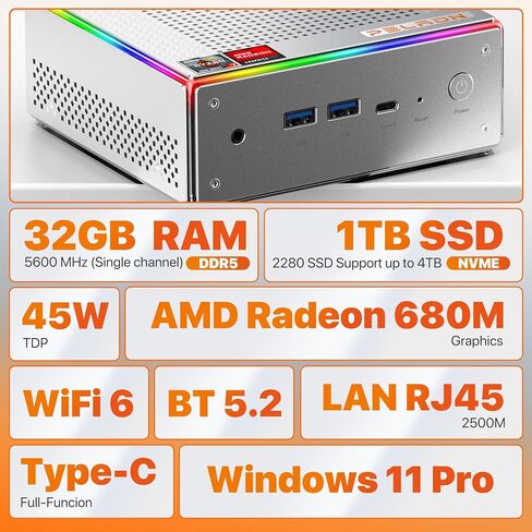 كمبيوتر صغير PELADN HA-4، AMD Ryzen 7 7735HS (8C/16T، حتى 4.75 جيجاهرتز) Win11 Pro، ذاكرة الوصول العشوائي DDR5 سعة 32 جيجابايت، SSD 1 تيرابايت، AMD Radeon 680M، 4K HD، WiFi6 2.4G/5G، BT5.2، HDMI مزدوج ، مكتب، الأعمال التجارية الصغيرة سطح المكتب. in Kuwait