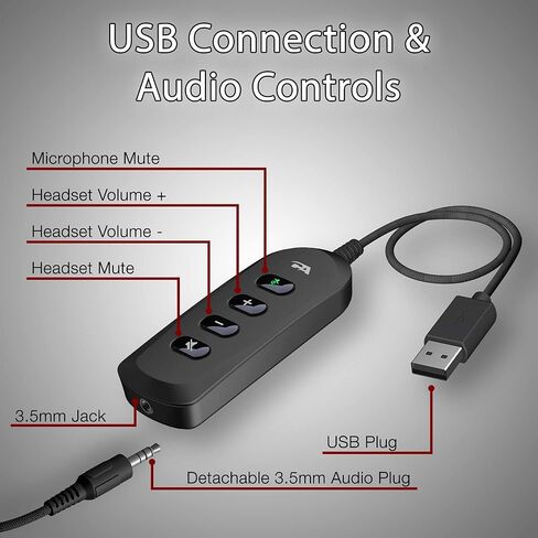 سماعة رأس ستيريو Cyber ​​Acoustics - 20 حزمة - سماعة رأس USB أو 3.5 مم، سماعة أذن وعصابة رأس محسّنة، وحدة تحكم USB، ميكروفون لإلغاء الضوضاء وذراع ميكروفون قابل للتعديل للفصل الدراسي أو المنزل (AC-5812-20) in Kuwait