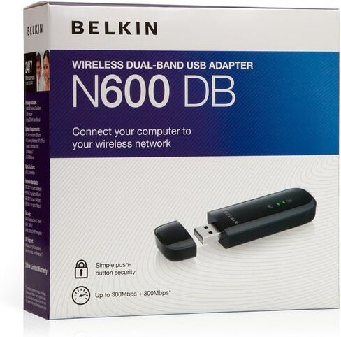 محول USB بيلكين N600 DB F9L1101 لاسلكي ثنائي النطاق، سرعة تصل إلى 300 ميجابت في الثانية (أسود) in Kuwait