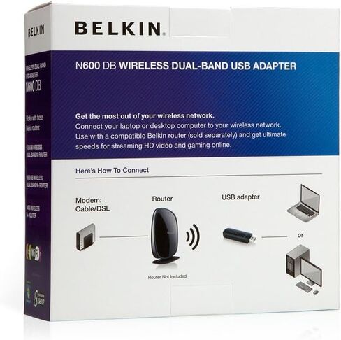 محول USB بيلكين N600 DB F9L1101 لاسلكي ثنائي النطاق، سرعة تصل إلى 300 ميجابت في الثانية (أسود) in Kuwait